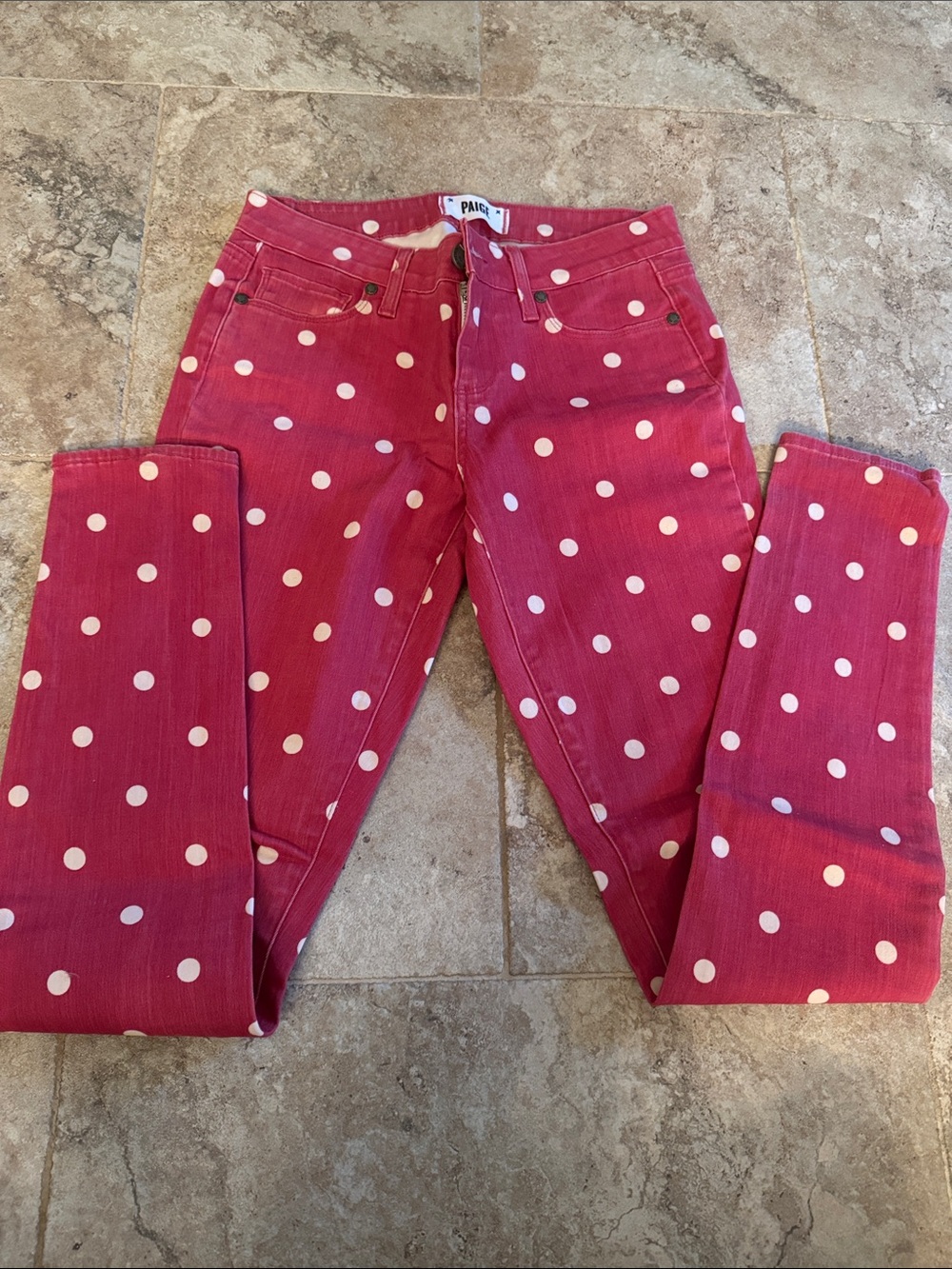 Paige verdugo ultra skinny red Polka Dot jeans woman’s size 26